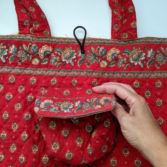 Red and Gold Quilted fabric shoulder Tote/Market/Project Bag & Pouch Set - Picture 2 of 16
